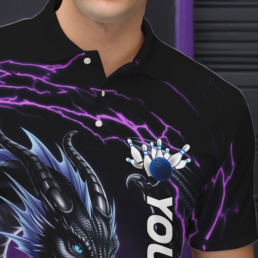 Blue And Purple Thunder Lightning Custom Dragon Bowling Team Polo Shirts For Men IPHW8317