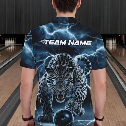 Blue Thunder Lightning Custom Leopard Bowling Polo Shirts For Men, Bowling League Shirt IPHW8318