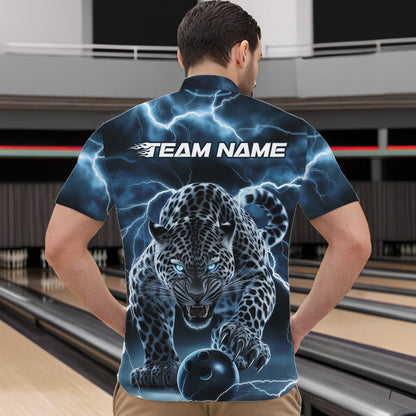 Blue Thunder Lightning Custom Leopard Bowling Quarter-Zip Shirts For Men, Bowling League Shirt IPHW8318