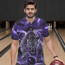 Load image into Gallery viewer, Purple Thunder Lightning Custom Leopard Bowling Polo Shirts For Men, Bowling League Shirt IPHW8319