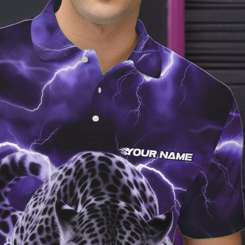 Purple Thunder Lightning Custom Leopard Bowling Polo Shirts For Men, Bowling League Shirt IPHW8319