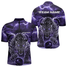 Load image into Gallery viewer, Purple Thunder Lightning Custom Leopard Bowling Quarter-Zip Shirts For Men, Bowling League Shirt IPHW8319
