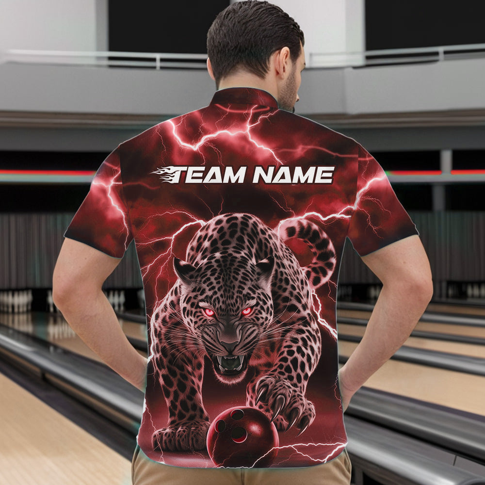 Red Thunder Lightning Custom Leopard Bowling Quarter-Zip Shirts For Men, Bowling League Shirt IPHW8321