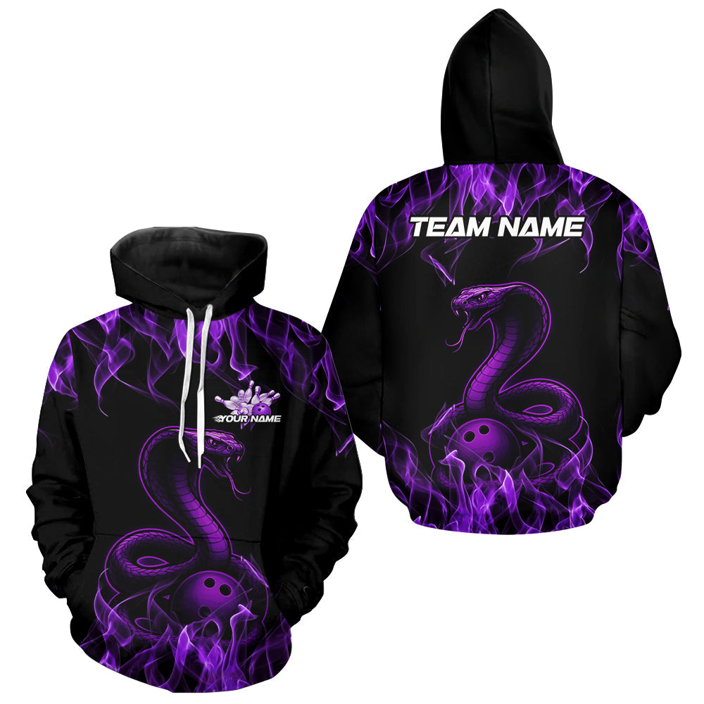 Custom Black And Purple Flame Cobra Snake Bowling Men And Women Hoodie Shirts, Bowling League Shirt IPHW9041