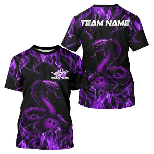 Custom Black And Purple Flame Cobra Snake Bowling Men T-Shirts Shirts, Bowling League IPHW9041