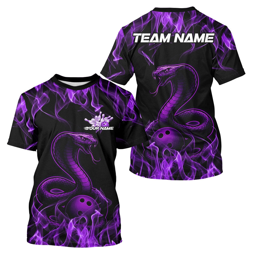 Custom Black And Purple Flame Cobra Snake Bowling Men T-Shirts Shirts, Bowling League IPHW9041