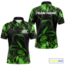 Load image into Gallery viewer, Custom Black And Green Flame Cobra Snake Bowling Men Polo Shirts, Bowling League Shirt IPHW9043