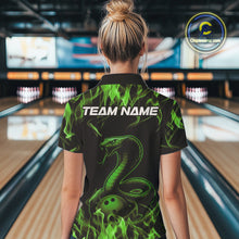 Load image into Gallery viewer, Custom Black And Green Flame Cobra Snake Bowling Women Quarter-Zip Shirts, Team Shirt IPHW9043