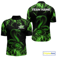 Load image into Gallery viewer, Custom Black And Green Flame Cobra Snake Bowling Men Quarter-Zip Shirts, Bowling League Shirt IPHW9043