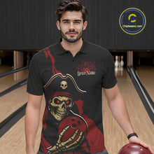 Load image into Gallery viewer, Custom Black And Red Pirate Bowling Men Polo Shirts, Bowling Team Bowling League Shirt IPHW9048