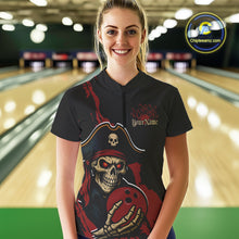 Load image into Gallery viewer, Custom Black And Red Pirate Bowling Women Quarter-Zip Shirts, Bowling Team Shirt IPHW9048