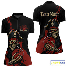 Load image into Gallery viewer, Custom Black And Red Pirate Bowling Women Quarter-Zip Shirts, Bowling Team Shirt IPHW9048