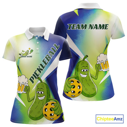 Custom Funny Pickles Loves Beer And Pickleball Women Polo Shirts, Pickleball Team Shirt IPHW9439