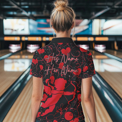 Black And Red Custom Valentines Day Womens Bowling Quarter-Zip Shirts, Bowling Couple Shirt IPHW8329
