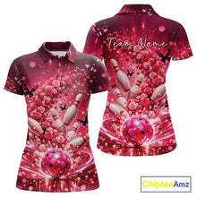 Load image into Gallery viewer, Custom Pink Roses And Butterfly Women Bowling Shirt, Flower Ladies Bowling Jerseys IPHW10893