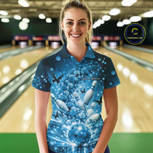 Load image into Gallery viewer, Custom Blue Roses And Butterfly Women Bowling Shirt, Flower Ladies Bowling Jerseys IPHW10894