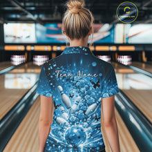 Load image into Gallery viewer, Custom Blue Roses And Butterfly Women Bowling Shirt, Flower Ladies Bowling Jerseys IPHW10894