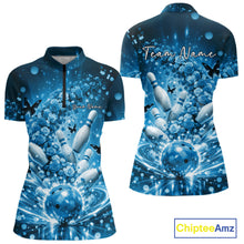 Load image into Gallery viewer, Custom Blue Roses And Butterfly Women Bowling Shirt, Flower Ladies Bowling Jerseys IPHW10894