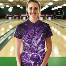 Load image into Gallery viewer, Custom Purple Roses And Butterfly Women Bowling Shirt, Flower Ladies Bowling Jerseys IPHW10895