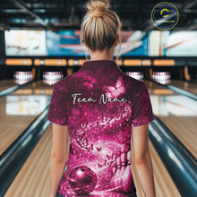 Load image into Gallery viewer, Custom Elegant Pink Butterfly Women Bowling Shirt, Ladies Bowling Team Outfit IPHW10909