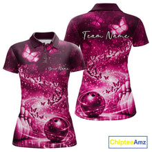 Load image into Gallery viewer, Custom Elegant Pink Butterfly Women Bowling Shirt, Ladies Bowling Team Outfit IPHW10909