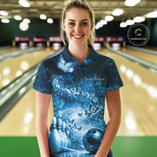 Load image into Gallery viewer, Custom Elegant Blue Butterfly Women Bowling Shirt, Ladies Bowling Team Outfit IPHW10910