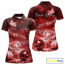 Load image into Gallery viewer, Custom Elegant Red Butterfly Women Bowling Shirt, Ladies Bowling Team Outfit IPHW10911