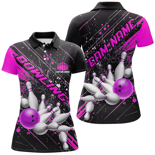 Pink Purple Strike Bowling Custom Team Shirts For Women, Bowling League Outfits For Bowler IPHW6337