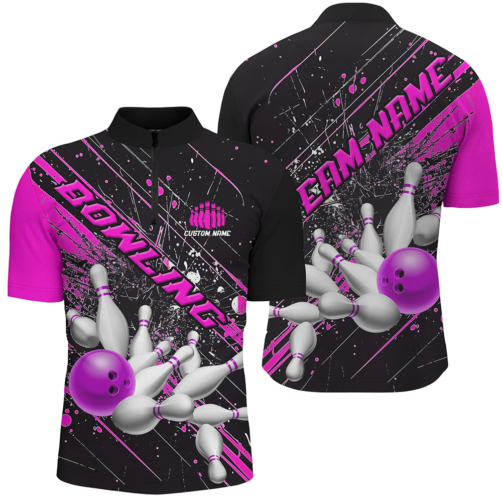 Pink Purple Strike Bowling Custom Team Shirts For Men And Women, Bowling League Outfits For Bowler IPHW6337