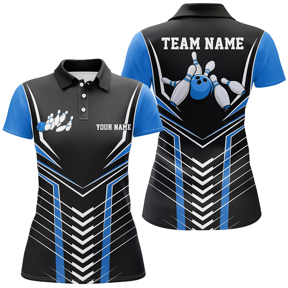 Black And Blue Custom Bowling Jerseys Bowling Team Shirt For Women, Bowling Uniform IPHW7911