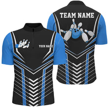 Load image into Gallery viewer, Black And Blue Custom Bowling Jerseys Bowling Team Shirt For Men, Bowling Uniform With Name IPHW7911