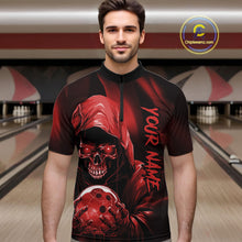 Load image into Gallery viewer, Red Bowling Grim Reaper Custom Men Bowling Quarter-Zip Shirts Skull Bowling Team Jerseys IPHW10696