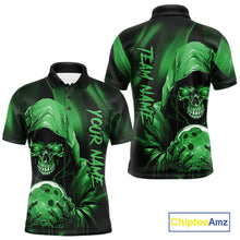 Load image into Gallery viewer, Green Bowling Grim Reaper Custom Men Bowling Polo Shirts Skull Bowling Team Jerseys IPHW10698