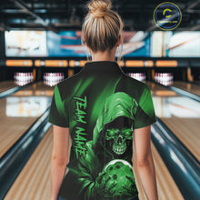 Load image into Gallery viewer, Green Bowling Grim Reaper Custom Women Bowling Quarter-Zip Shirts Skull Bowling Jerseys IPHW10698