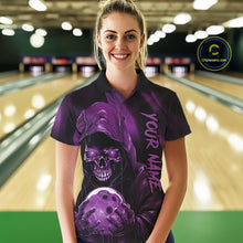Load image into Gallery viewer, Purple Bowling Grim Reaper Custom Women Bowling Polo Shirts Skull Bowling Team Jerseys IPHW10699