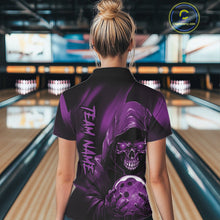 Load image into Gallery viewer, Purple Bowling Grim Reaper Custom Women Bowling Polo Shirts Skull Bowling Team Jerseys IPHW10699