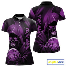 Load image into Gallery viewer, Purple Bowling Grim Reaper Custom Women Bowling Polo Shirts Skull Bowling Team Jerseys IPHW10699