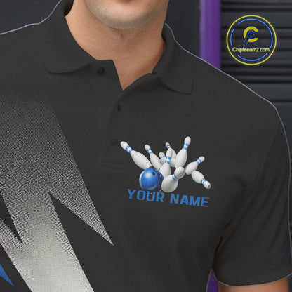 Black And Blue Custom Bowling Jerseys, Men Polo Shirt Bowling Tournament Outfits IPHW9078