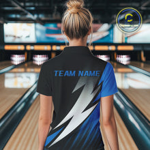 Load image into Gallery viewer, Black And Blue Custom Bowling Jerseys, Women Quarter-Zip Shirt Bowling Tournament Outfits IPHW9078