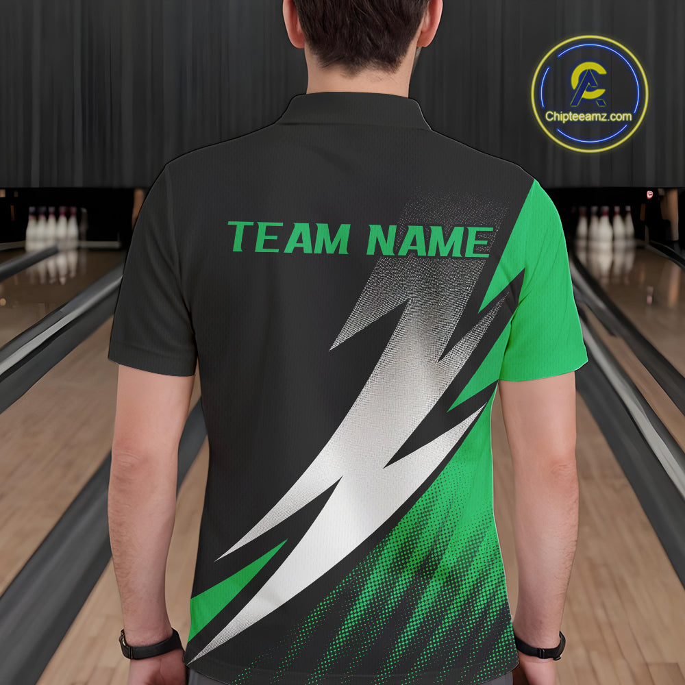 Black And Green Custom Bowling Jerseys, Men Polo Shirt Bowling Tournament Outfits IPHW9079