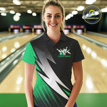Load image into Gallery viewer, Black And Green Custom Bowling Jerseys, Women Polo Shirt Bowling Tournament Outfits IPHW9079