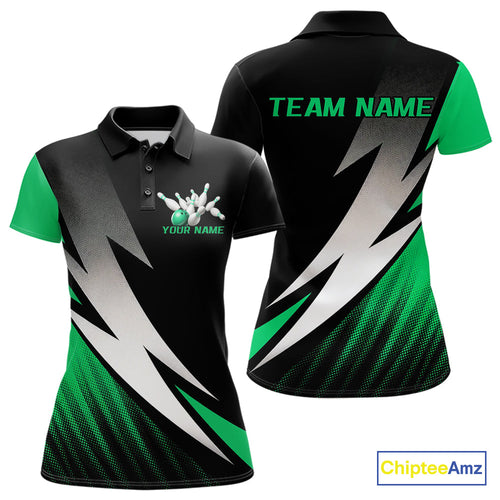Black And Green Custom Bowling Jerseys, Women Polo Shirt Bowling Tournament Outfits IPHW9079