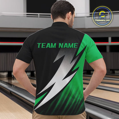 Black And Green Custom Bowling Jerseys, Men Quarter-Zip Shirt Bowling Tournament Outfits IPHW9079