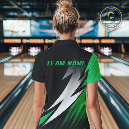 Black And Green Custom Bowling Jerseys, Women Quarter-Zip Shirt Bowling Tournament Outfit IPHW9079