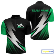 Load image into Gallery viewer, Black And Green Custom Bowling Jerseys, Men Quarter-Zip Shirt Bowling Tournament Outfits IPHW9079