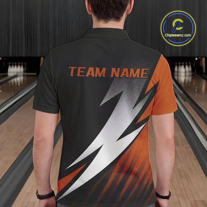 Black And Orange Custom Bowling Jerseys, Men Polo Shirt Bowling Tournament Outfits IPHW9080