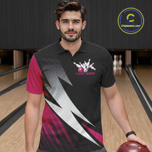 Load image into Gallery viewer, Black And Pink Custom Bowling Jerseys, Men Polo Shirt Bowling Tournament Outfits IPHW9081