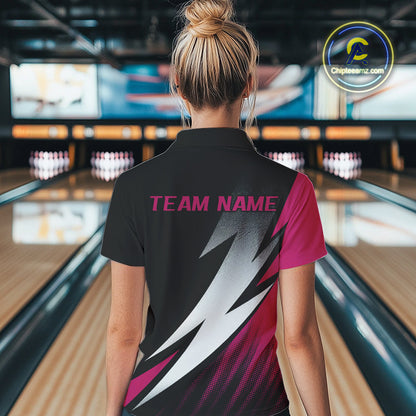 Black And Pink Custom Bowling Jerseys, Women Quarter-Zip Shirt Bowling Tournament Outfits IPHW9081