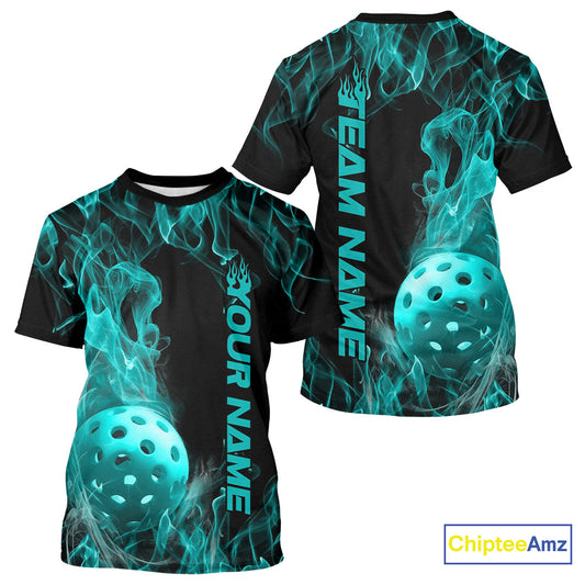 Custom Blue Flame Pickleball T-Shirts For Men, Fire Pickleball Jerseys Team Uniform IPHW9088