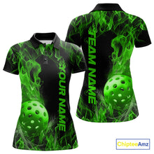 Load image into Gallery viewer, Custom Green Flame Pickleball Polo Shirts For Women, Fire Pickleball Jerseys Team Uniform IPHW9089